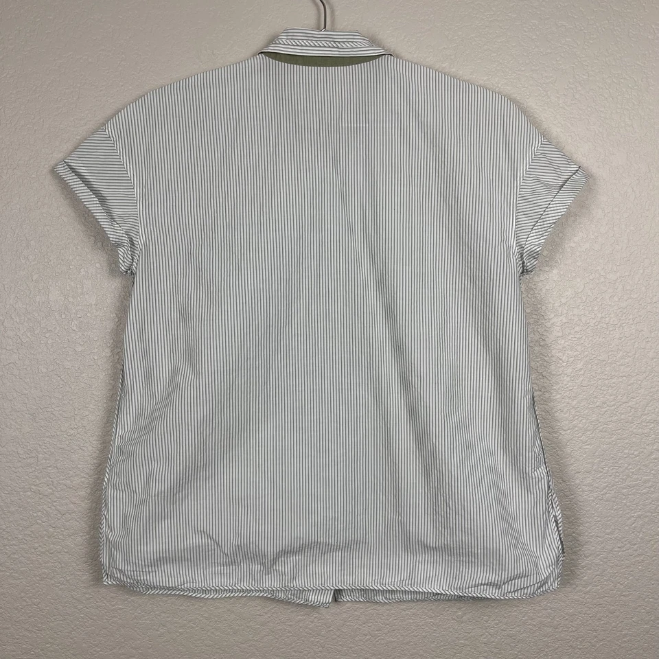 Rivamonti Brunello Cucinelli Womens Large Green Striped Button Up Shirt Luxury - Image 2 of 4