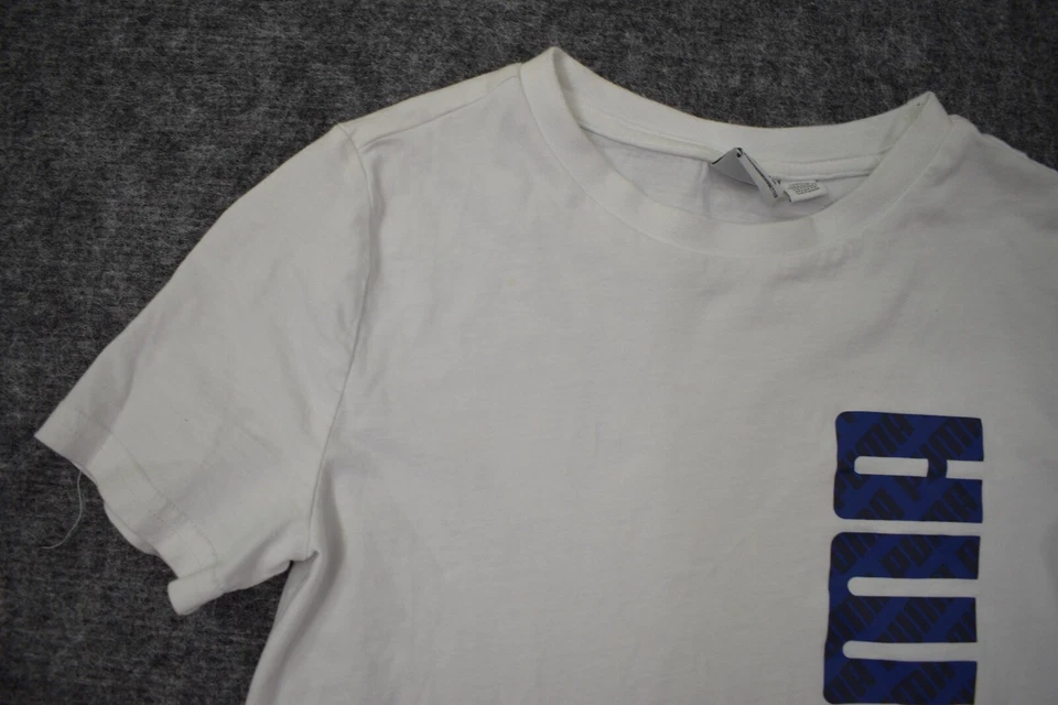 Puma T Shirt Boys Small Youth 7-8Y White Blue Spell Out Outdoor Cotton Kids - Image 4 of 4