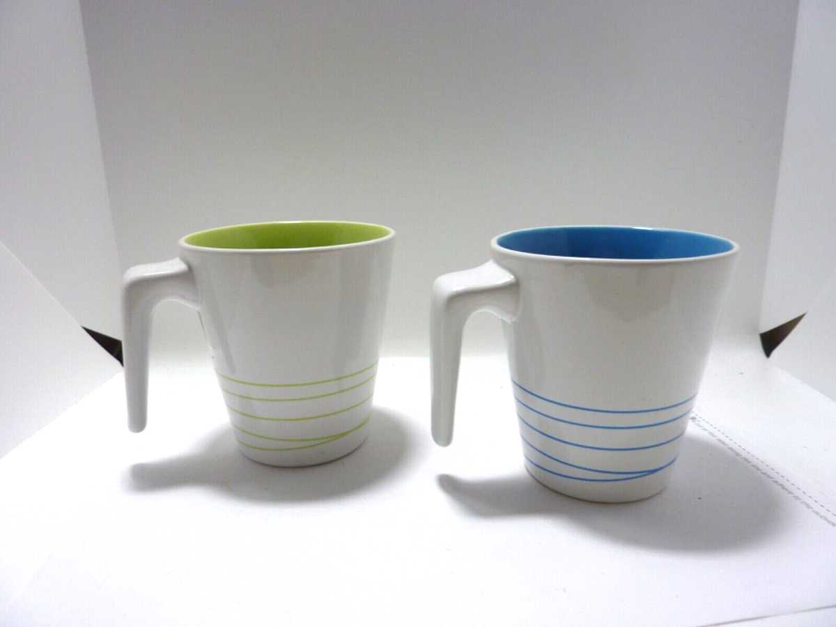 IKEA 10 Ounce Mug Cup Coffee Tea WHITE GREEN AND BLUE L Shaped Handle #15199