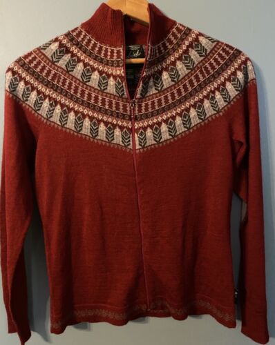Wmn's Woolrich Full Zip Red Isle Sweater Light Knit High Neckline Sz S - Picture 1 of 3