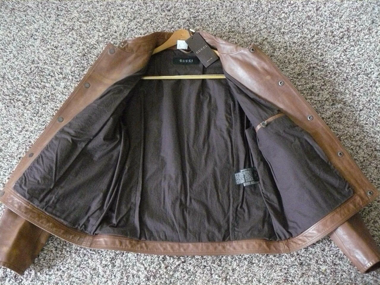 Giacca in pelle da uomo marrone Gucci nuova con etichette Eu 54 US 44 308719