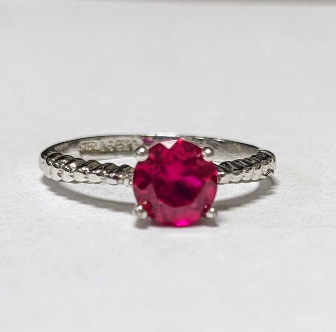 Pink Ruby Solitaire Sterling Silver Rope Band Rin… - image 3