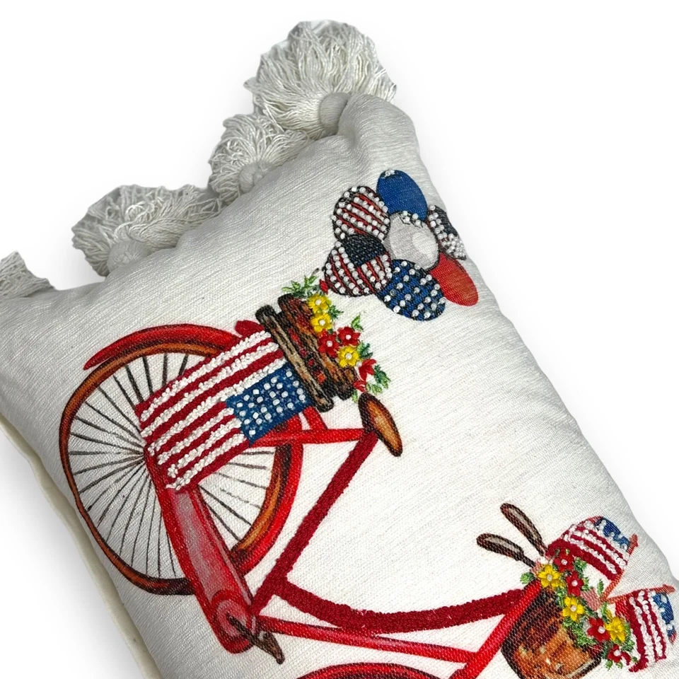 Magaschoni Patriotic Throw Pillow Embroidered Removable 20x14 Cottage Core - Image 2 of 4