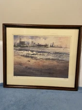 Tom Lynch Large watercolor Signed Lithograph Chicago Lake Michigan shore Skyline
