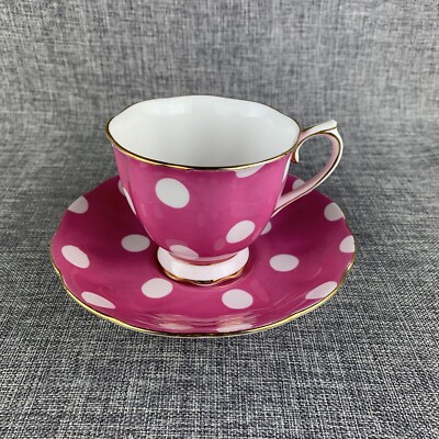 Vintage Royal Albert Pink Polka Dot Cup And Saucer Bone China England Flaw 
