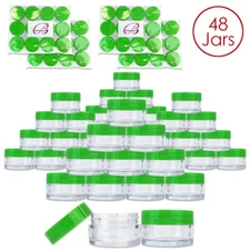 Beauticom® (48 PCS) 20G/20ML Round Clear Plastic Refill Jars with Green Lids