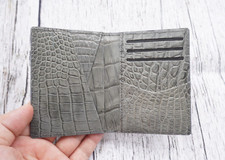 Gray Genuine CROC Men Wallet Minimalist Leather ID Credit Card Holder