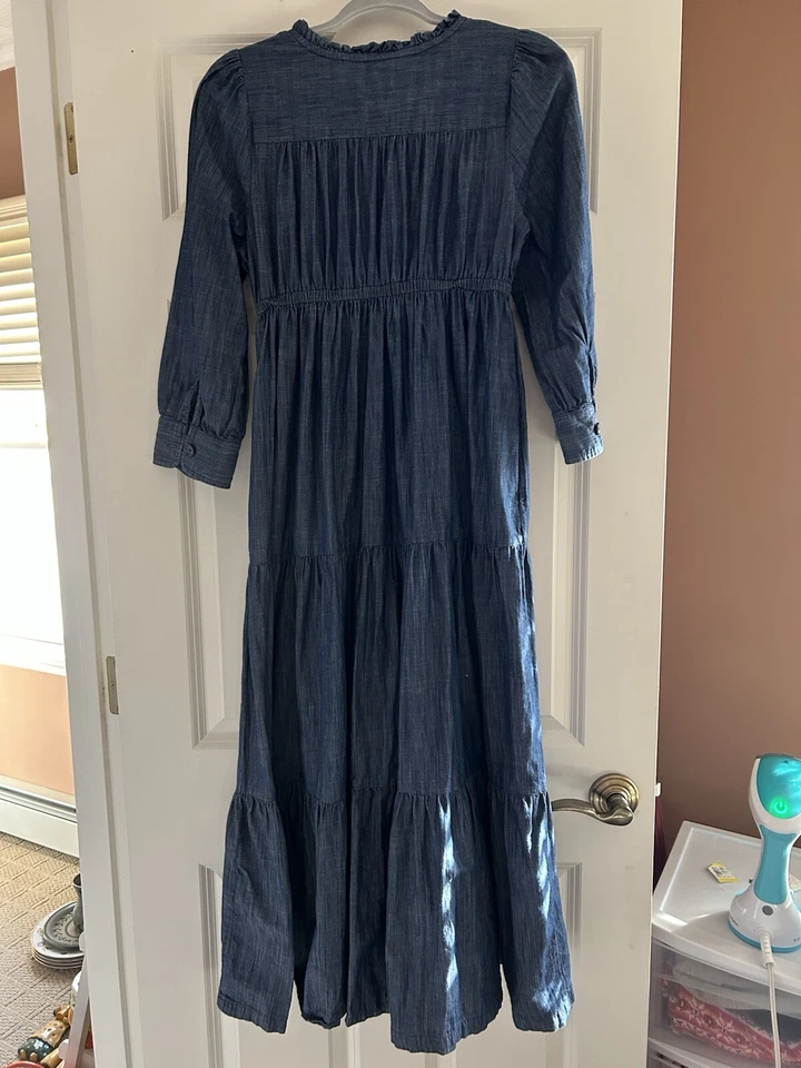 WAYWARD FANCIES-eShakti Tiered Ruched Denim  dress M 8 - Image 3 of 4