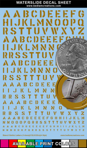 Wasserschiebe Aufkleber Schablone Gothic weiße Buchstaben 2"x3" Decalbogen +9 andere Farben - Bild 3 von 4