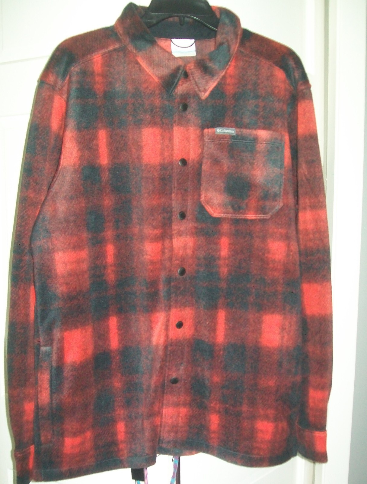 COLUMBIA Steens Mountain Fleece Jacket L Red Black Plaid Snap Front NEW With Tags