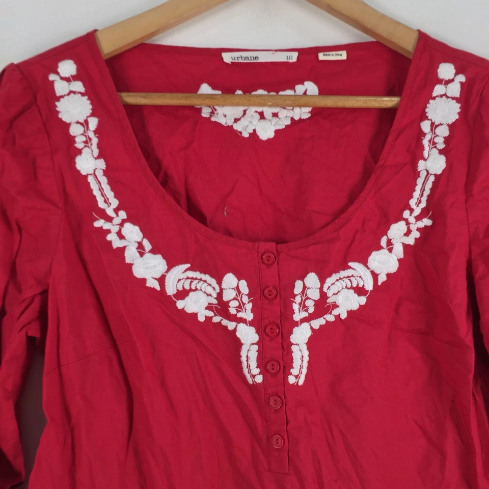 Blusa mujer Urbane top talla 10 roja manga 3/4 cuello redondo algodón 058383 Foto 2 de 4