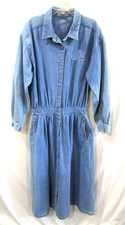 Vintage 90s Fads Blue Long Sleeve Button Front Prairie Denim Dress Women L