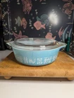Vintage Pyrex Amish Butterprint Turquoise Blue 471 Casserole With Glass Lid