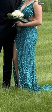 Sherri Hill Jade Green , Sequined Dress with Side Cutouts and Slit , Size 00