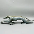 Vintage MCM Frankoma Pottery Running Greyhound Sculpture Prairie Green 14”