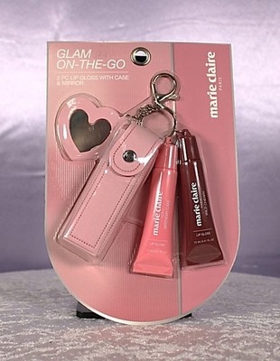 Marie Claire Glam On-The-Go 2 Pc Lip Gloss Set With Case & Mirror Keychain