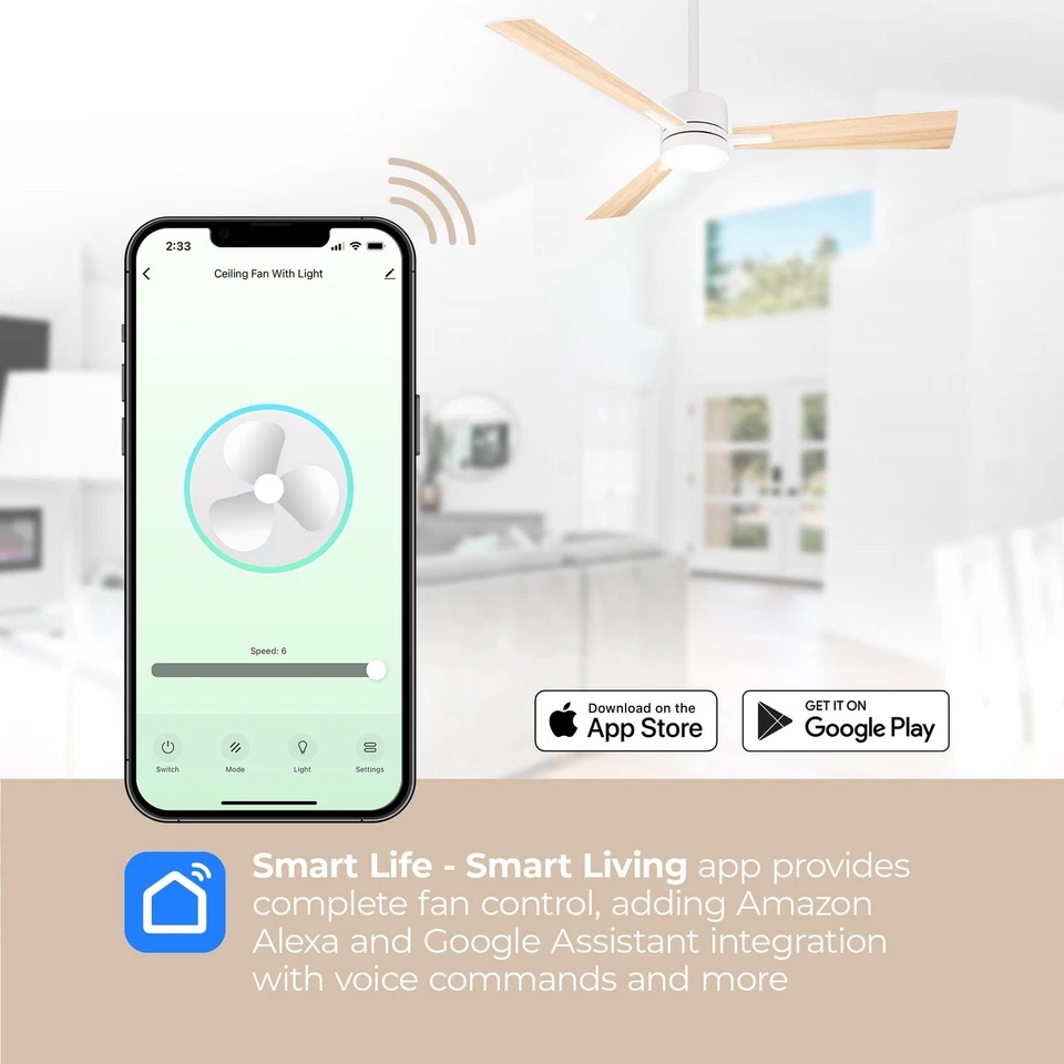 Santorini Smart 4-Blade 52in Ceiling Fan 2700K-6000K CCT Selectable LED Light... - Image 4 of 4