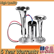 Train Air Horn Compressor Kit For Trucks Car Boats Super Loud Dual Trumpet