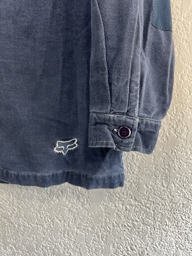 Vintage 90s Fox Racing Distressed Heavyweight Button Up Shirt Shacket Blue XL - Picture 3 of 10
