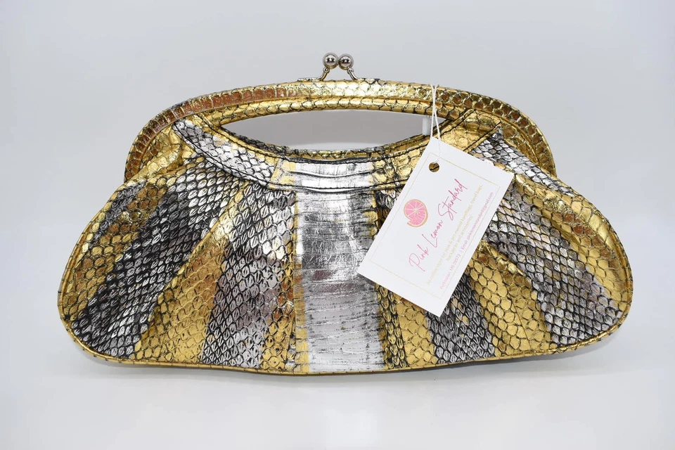 Beverly Feldman Metallic Leather Two-Tone Clutch Bag - Image 3 of 4