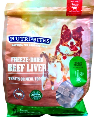 NutriBites Freeze Dried Beef Liver Dog and Cat Treat 27 Oz EXP 08/2027