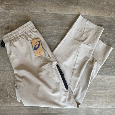 Asics Woven Joggers Pants Beige Men s Stretch Welded Leg Zip Pocket Size Medium