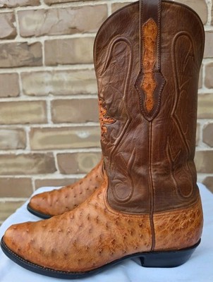 Black Jack Cognac Full Quill Ostrich Cowboy Boots Mens 10.5D Handmade USA