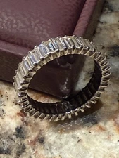 MorF 14K White Gold Ring with 37 Baguette-cut Diamonds. 4.28 Carat. Size 8 1/4.