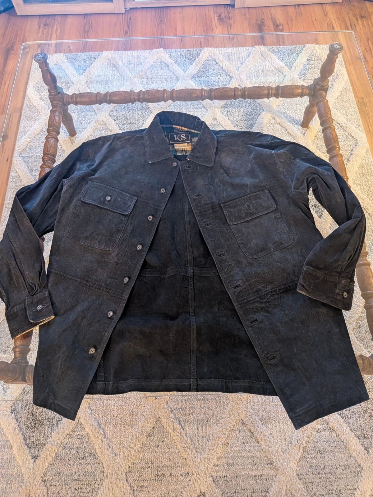 Vintage KS Leather Jacket Mens Large Cowboy Western Grunge Button Up Clean! - product detail image 1
