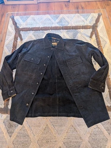 Vintage KS Leather Jacket Mens Large Cowboy Western Grunge Button Up Clean! - product listing photo