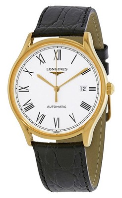 Longines Lyre Automatik Gelbvergoldet PVD Schwarz Leder Herren Uhr L4.960.2.11.2