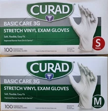 Curad Basic Care 3G Stretch Vinyl Exam Gloves Powder free Soft Flexible New