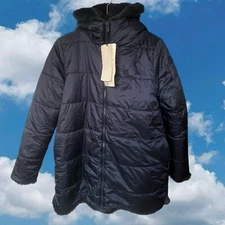 Save the Duck XS Bridget Reversible Faux Fur Jacket Hooded Plumtech $328 NEW