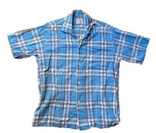 Vintage 50s loop collar shirt Penney  s Towncraft short sleeve plaid blue medium