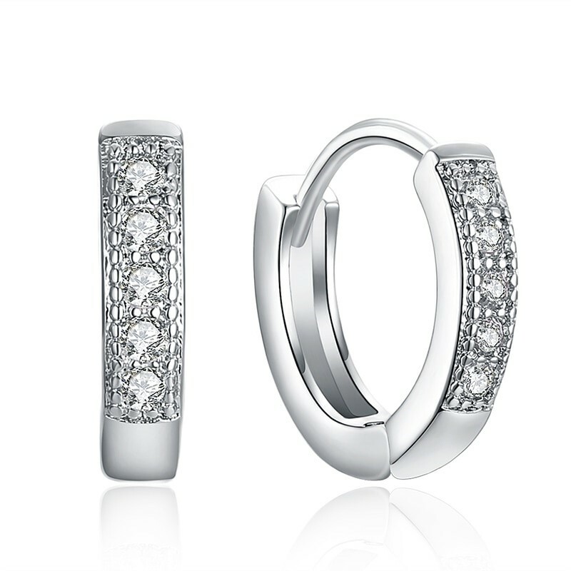 [TATIANA] 韓国☆SILVER925☆Box cubic hoop Earring 925 Sterling Silver Plated White Cubic Zirconia CZ Hoops