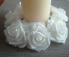 Flower Table  Centrepiece Set Of 6 White rose and AB Bead Candle Ring Wedding