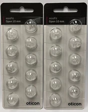 2 Packs Oticon miniFit 10mm Open Domes For Hearing Aids. 20 Domes Total.