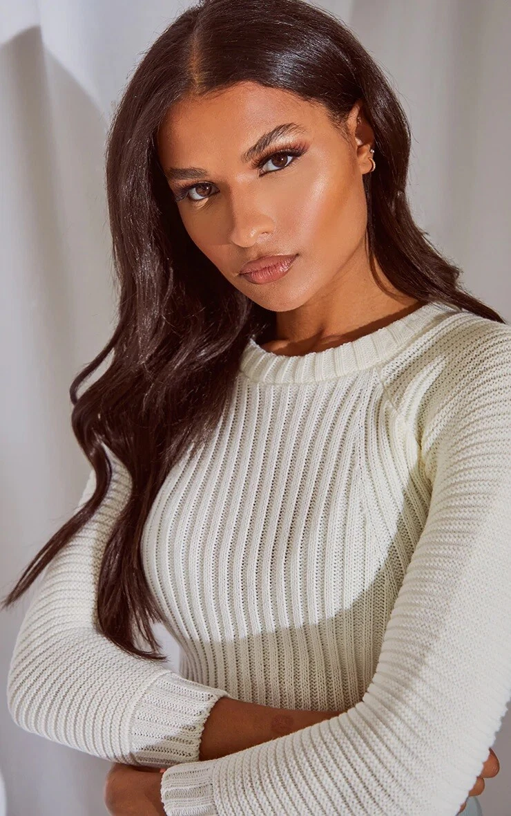Pretty Little Thing Size S Women's Cropped Rib Knit Sweater