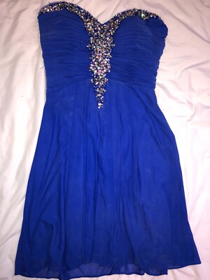 Blondie Nites by Stacy Sklar Strapless Dress, Royal Blue, Jeweled Top, Size 5
