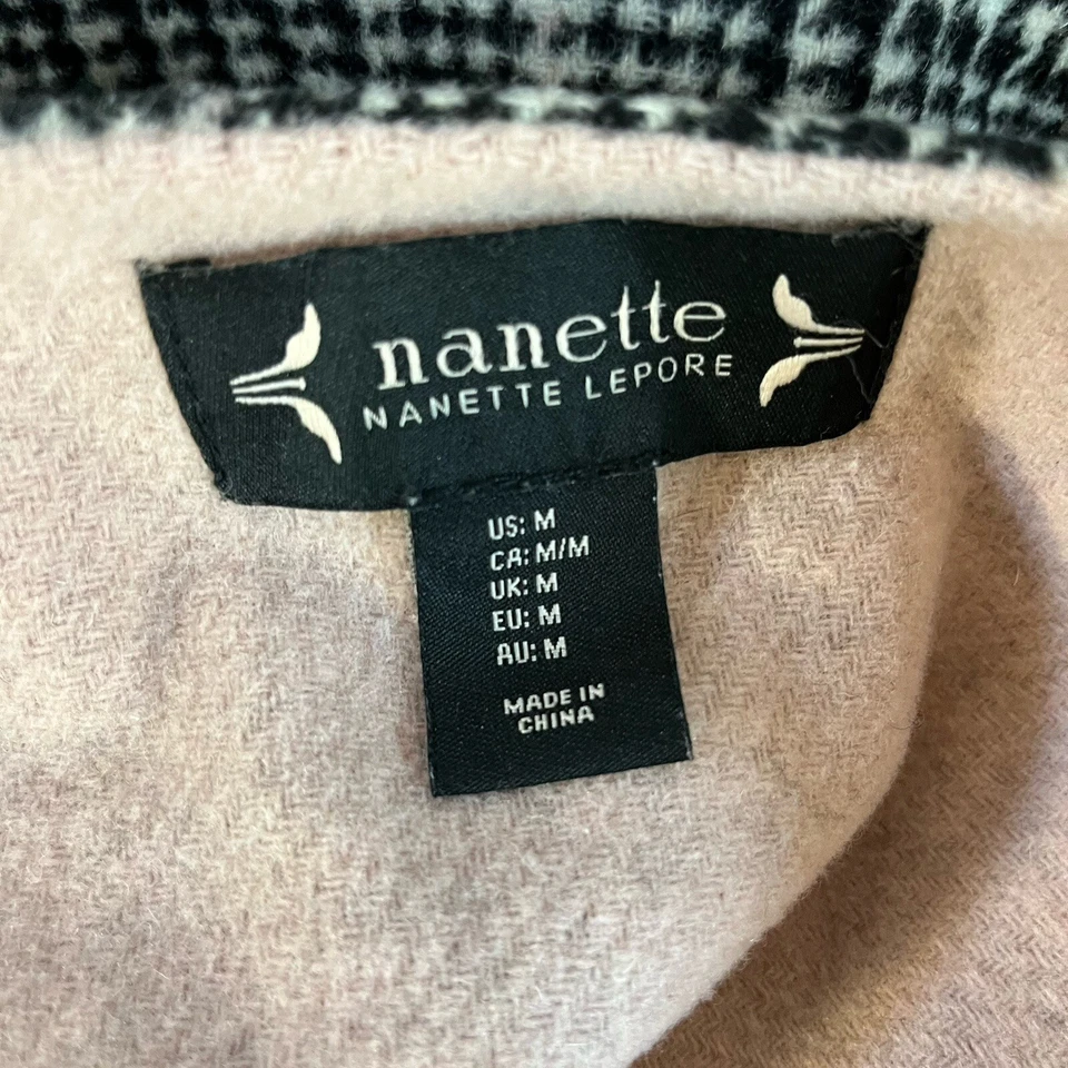 Abrigo Nanette Lepore para mujer talla mediana a cuadros camel sin cuello lana chaqueta de estadio Foto 3 de 4