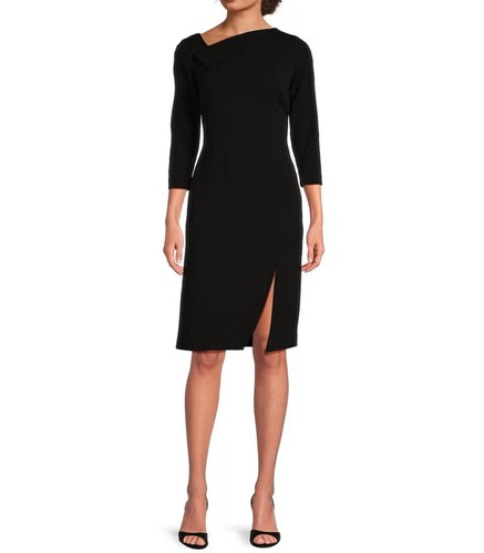 Vestido Vaina Calvin Klein Talla Grande Manga 3/4 Cuello Asimétrico Frontal Abertura Nuevo con Etiquetas - Imagen 12 de 12