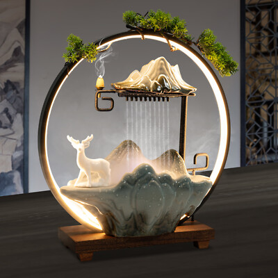 Indoor Rockery Water Fountain LED Lamp Tabletop Waterfall Mist Home Decoration