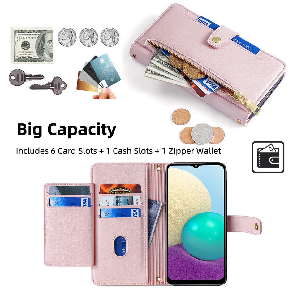 PU Leather Zipper Wallet Phone Case For Google Pixel 6 7 8 9 Pro XL 6A 7A 8A - Image 3 of 4