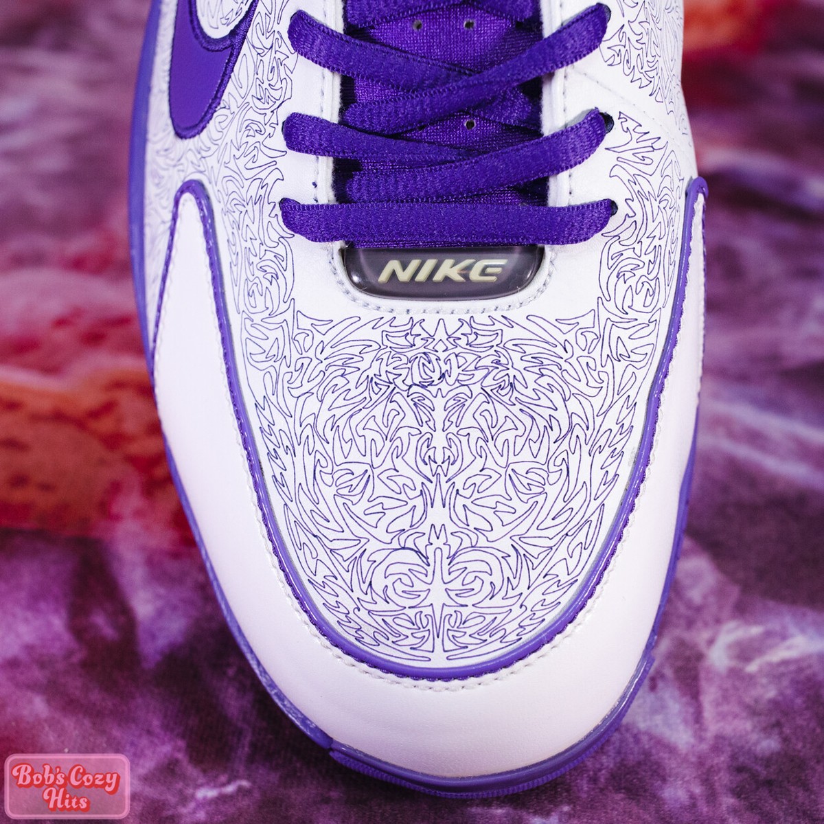 Vintage Nike Air Zoom Mens Huarache 2K4 High Top Basketball Shoes White‎ Purple Nike Air Zoom Huarache 2K4  main image 2