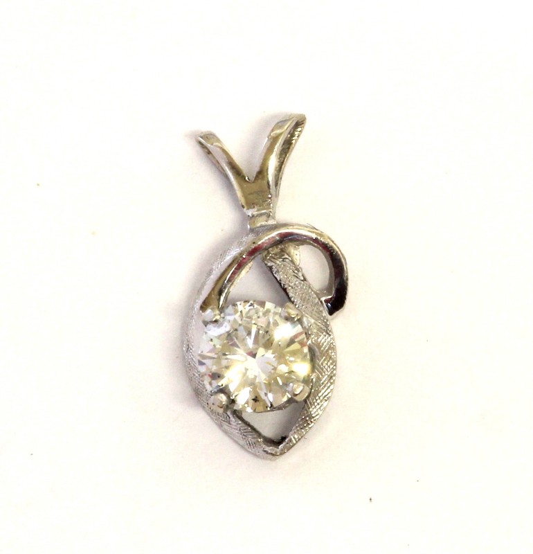 14k white gold .50ct I1 G round diamond solitaire pendant charm slide .9g estate