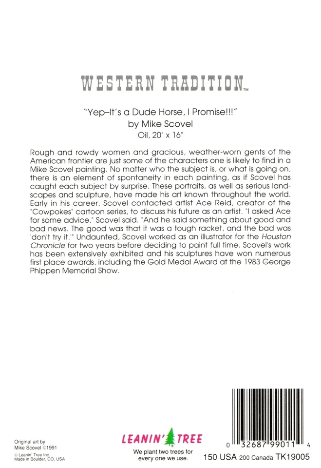 Thank You Old Western Cowboy Horse Barn Mike Scovel Leanin' Tree Greeting Card - Image 3 of 3