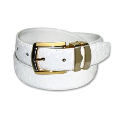 Mezlan Cream Ostrich  Leather Belt with Silver Buckle Men main image 3