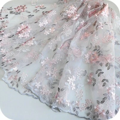 Organza Stickereien Blumen Spitze Stoff durchsichtig Netz Tutu Brautkleid - Bild 1 von 4