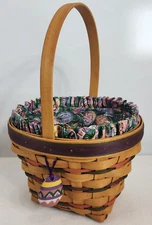 Longaberger 1996 Stained Easter Basket+Plastic Protector+Tie On SPRING Decor EUC