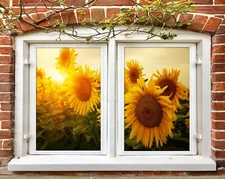 3D Sunflower 1553NAO Window Film Print Sticker Cling Stained Glass UV Block Fa